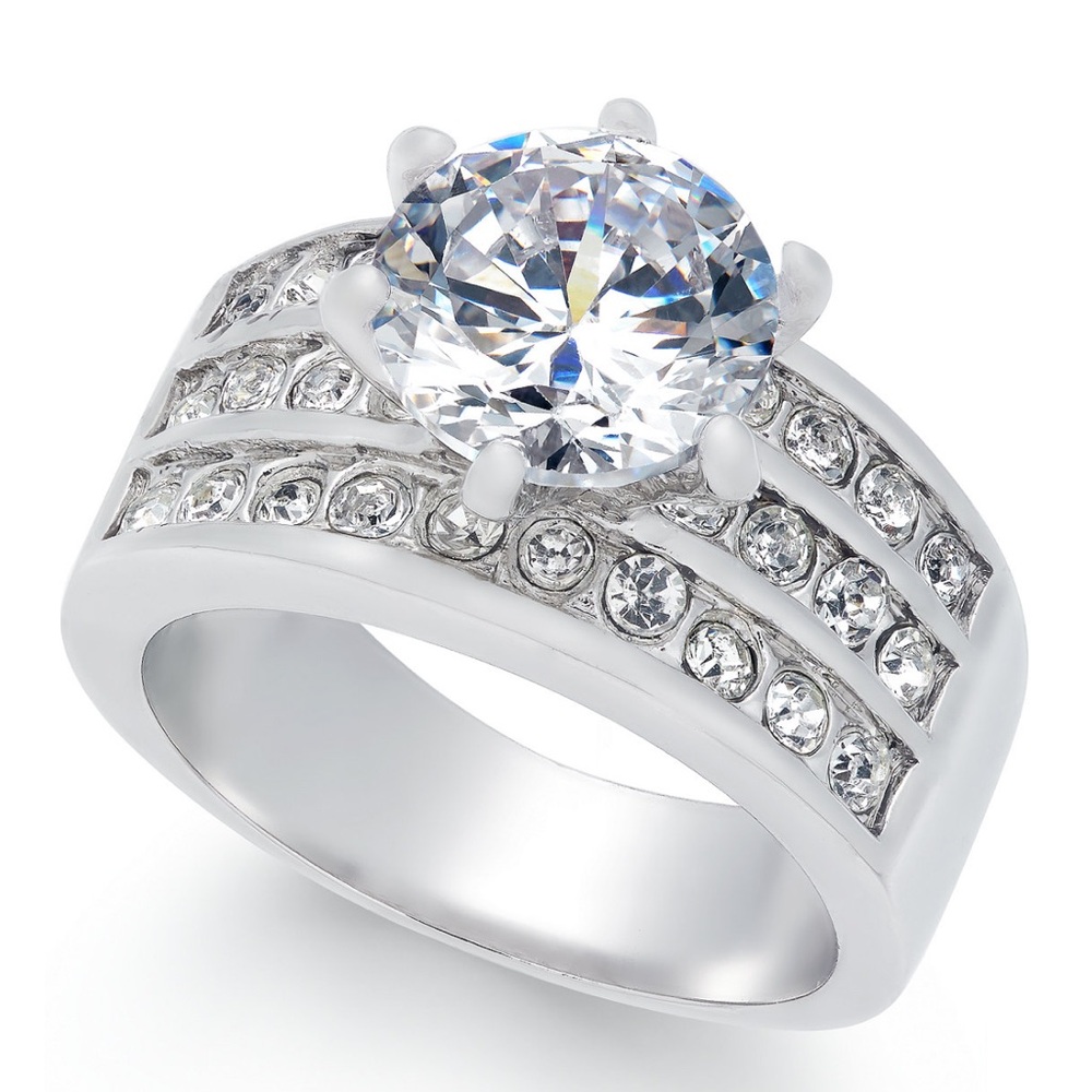 NWT Charter Club
Crystal Triple-Row Ring in Fine Silver Plate
